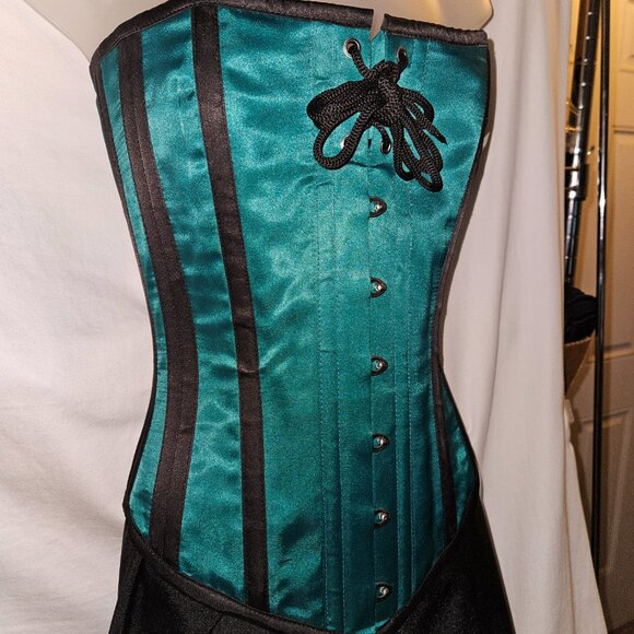 NWT GREEN 24" Night Owl Steel Boned Tight Lacing Corset SMALL - Picture 5 of 15